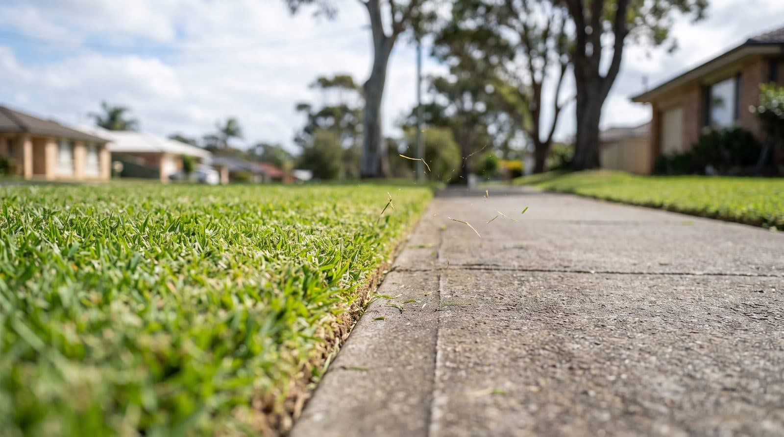 A razor-sharp lawn edge along a concrete path
