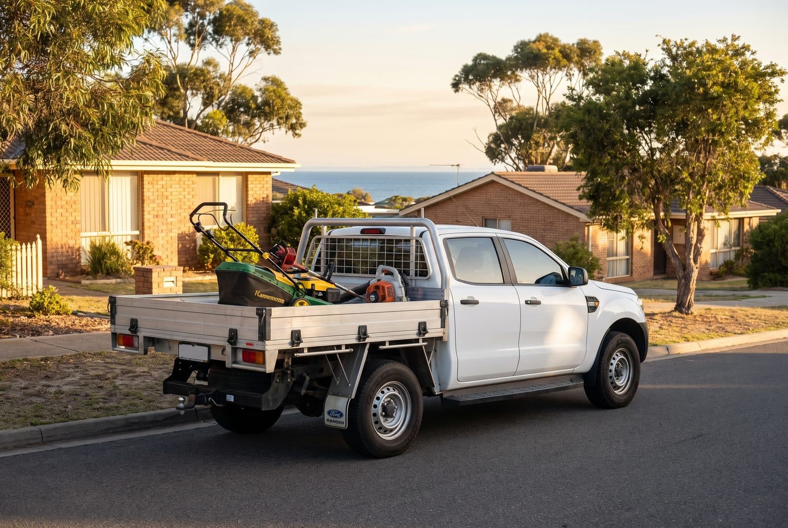 The Mingo Mows ute loaded for a day on the Central Coast